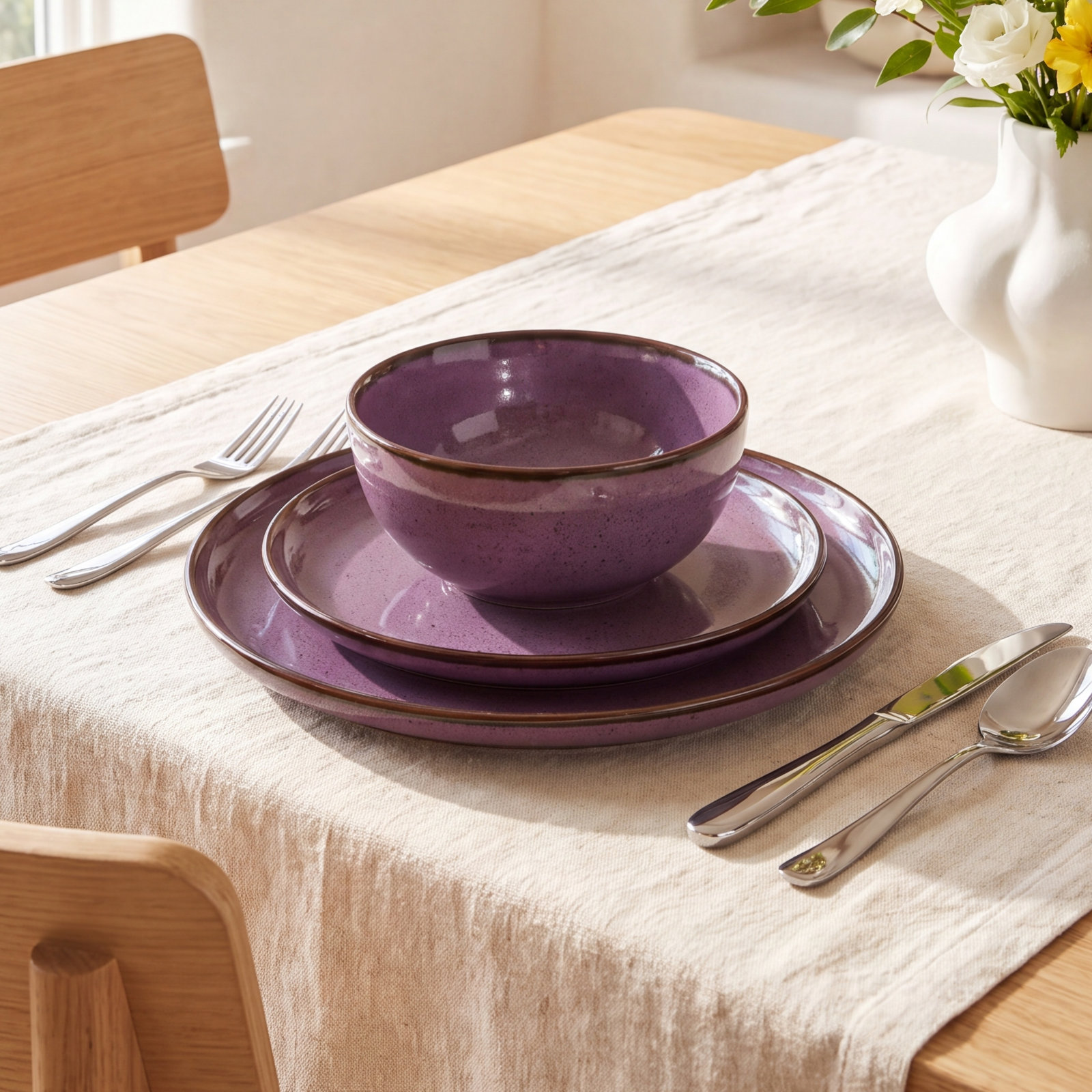 Marienne Ceramic Dinnerware Set, Purple