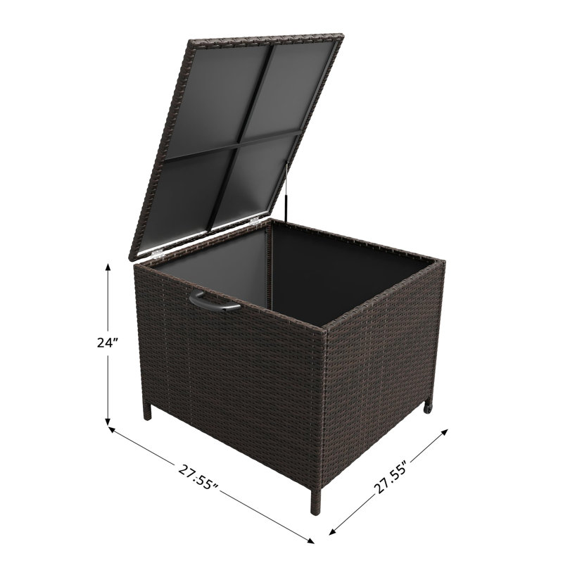 Boîte de rangement pour l'extérieur, boîte de terrasse en rotin de 80 gallons avec cadre de support et roues