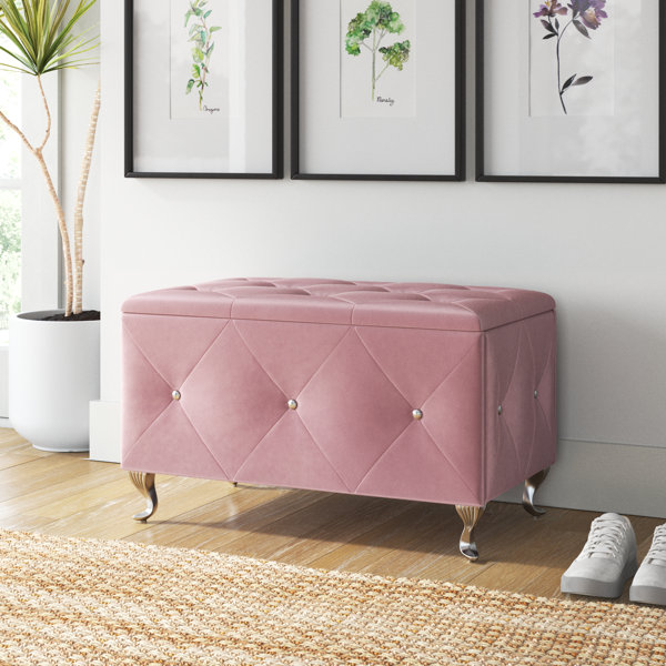 Velvet Storage Ottoman Bench Foot Rest Footstool End of Bed Storage Seat  Pink