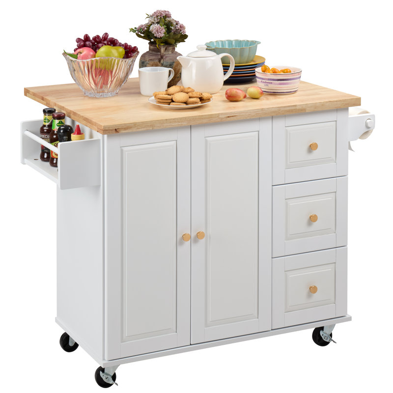Îlot de cuisine avec plateau en bois Berkly, Blanc