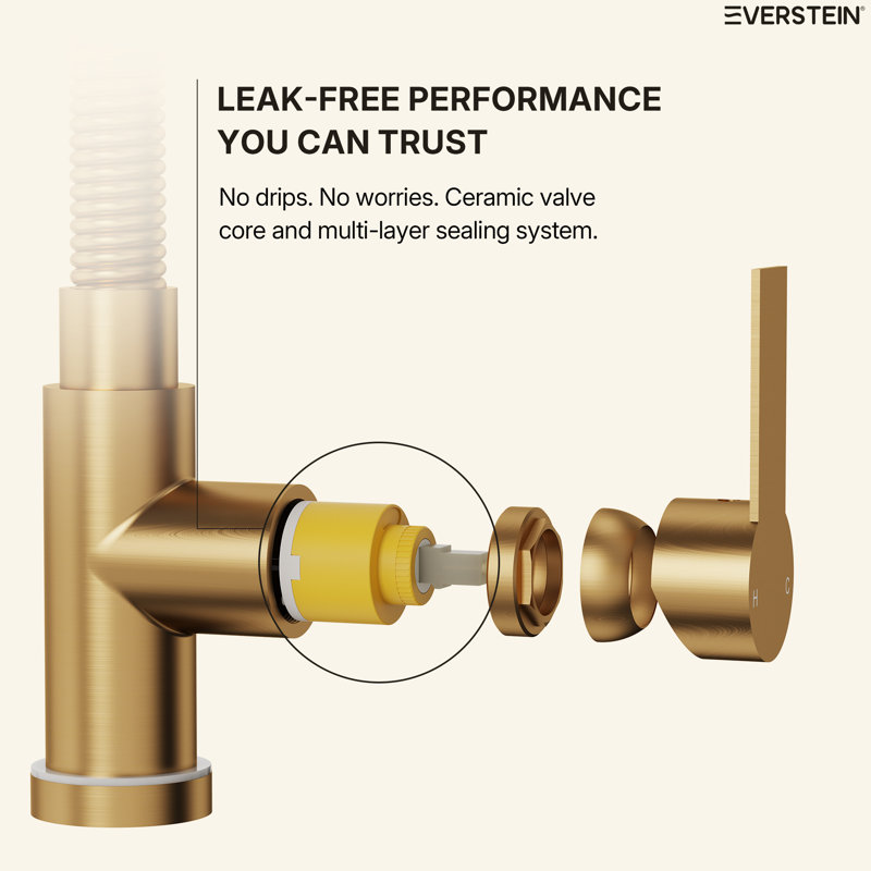  Commercial Style 2-Function Single Handle Pull Down Kitchen Faucet with LED Base, Brushed Gold