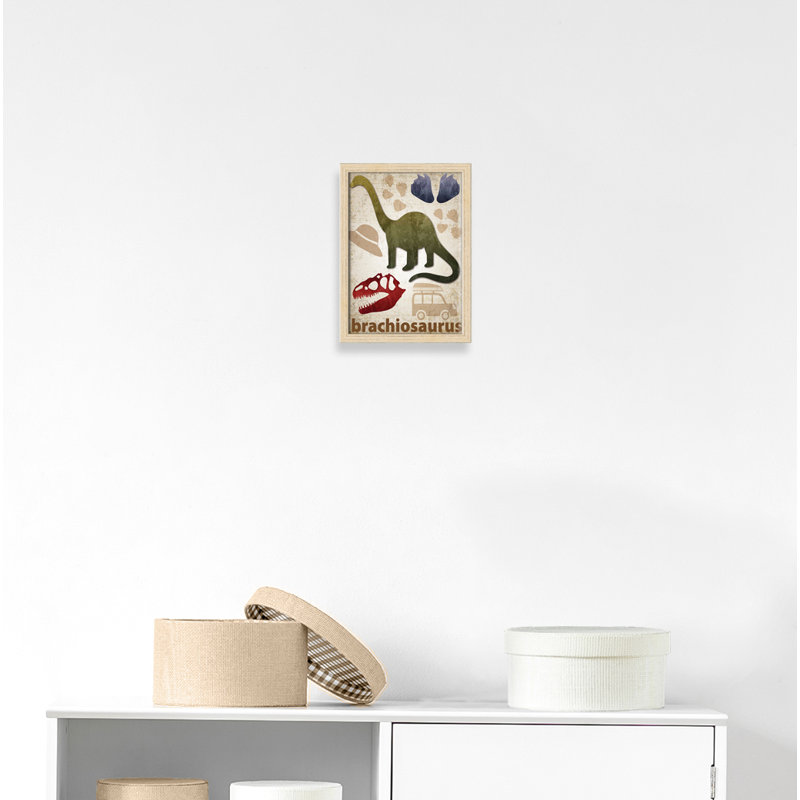 Dinosaurs-03' Wall Decal, 15" H x 11" W x 1.1875" D, Beige Box Framed