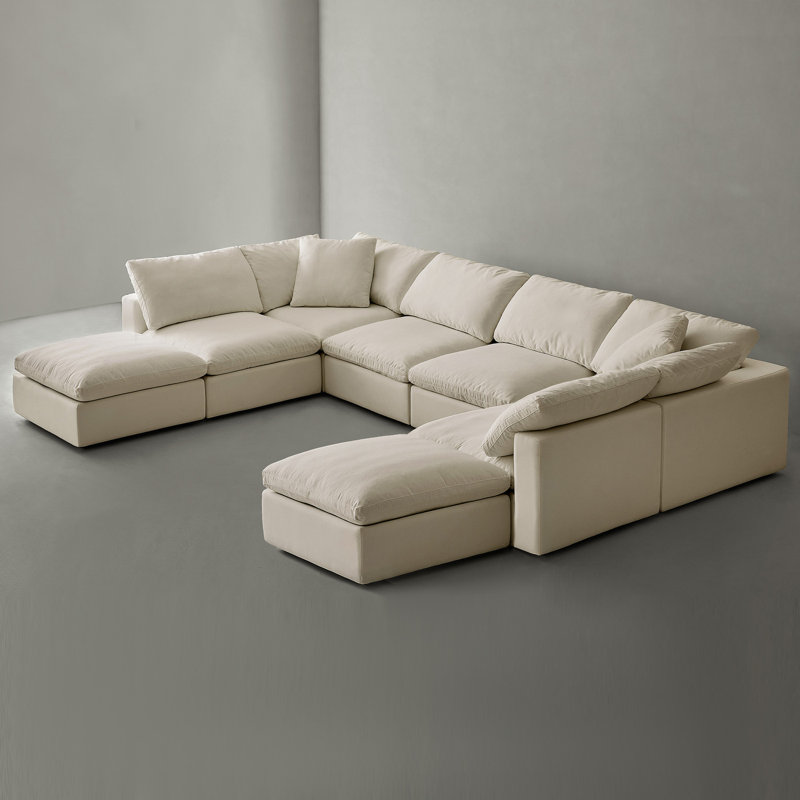 Canapés modulaires 6 places et 2 repose-pieds, Brun clair