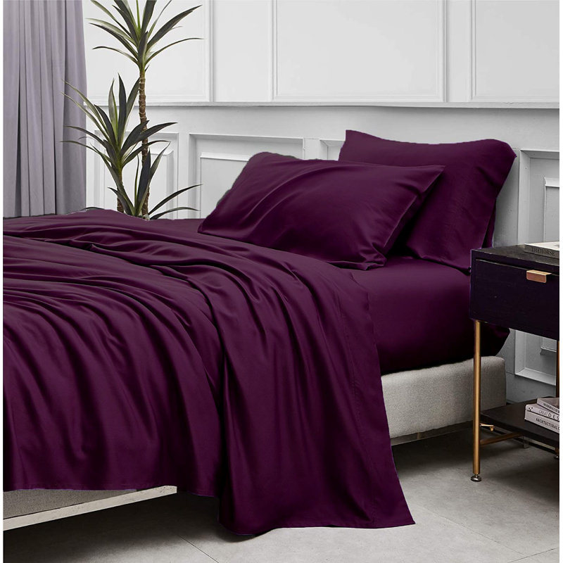 Ensemble de draps 4 pièces en rayonne de bambou de qualité supérieure, Ensemble de draps pour lit double avec 2 taies d'o