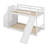 Solid Wood Twin Over Twin Low Bunk Bed With Slide And Storage Staircase-443324544