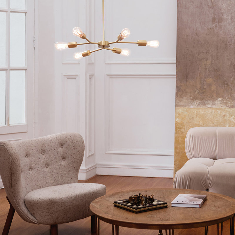 Lustre en laiton mat 6 lumières Jeiner, Laiton mat