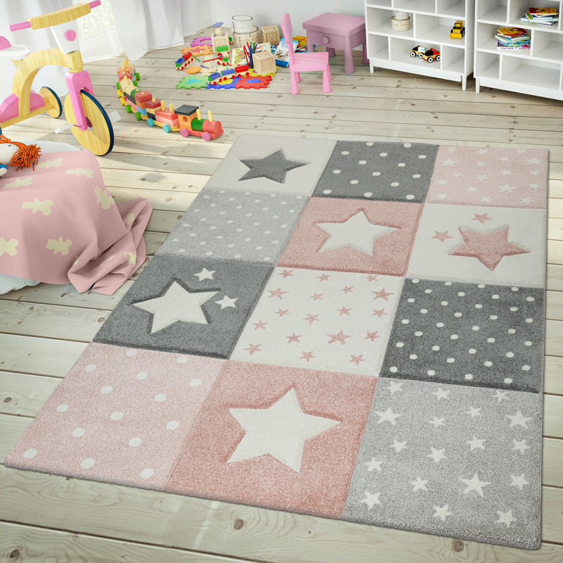 Tapis en polypropylène tissé à la machine Avenelle, Rectangle 2 pi 8 po x 4 pi 11 po, Bleu / blanc / gris