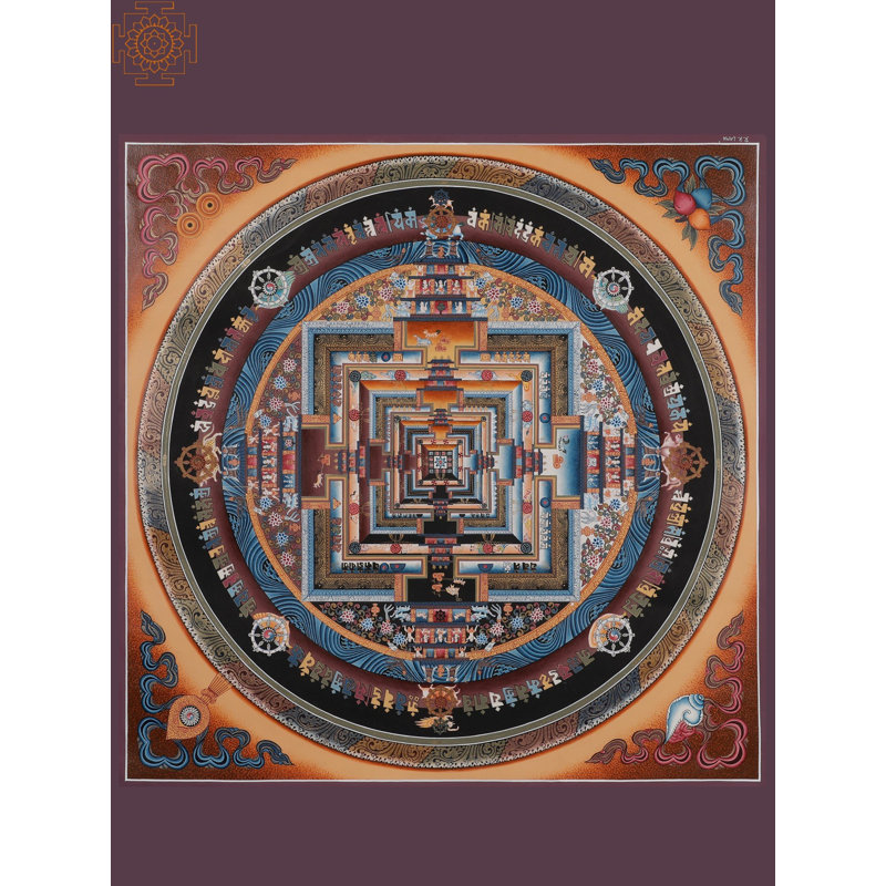 Thangka tibétain Kalachakra mandala sans brocart | Art mural en acrylique peint à la main en or 24 carats | Décoration de méditation spirituelle bouddhiste
