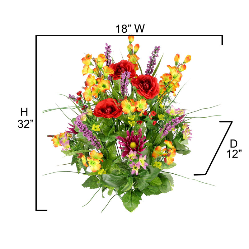 Tiges mixtes, Rouge / orange / lilas / céleri, H 32 po x l 18 po x P 12 po