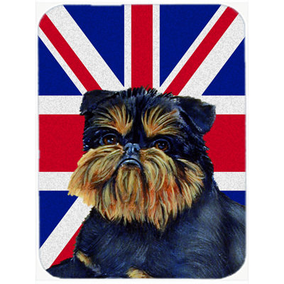 Griffon bruxellois de bruxelles avec panneau de découpe en verre à drapeau anglais britannique caroline Union Jack