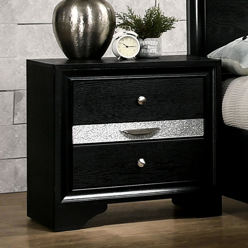 Table de chevet pour chambre à coucher avec 3 tiroirs en noir et esthétique contemporaine noire moderne