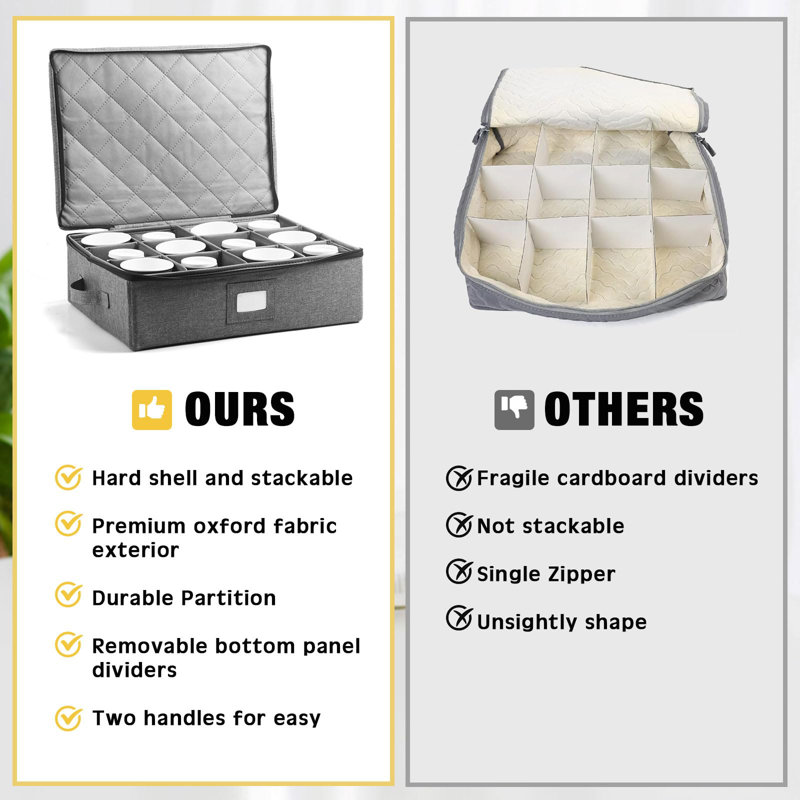4 Pcs Cup And Mug Storage Box Stemware Storage Cases Containers Holds 12 Coffee Mug And Tea Cup,Grey