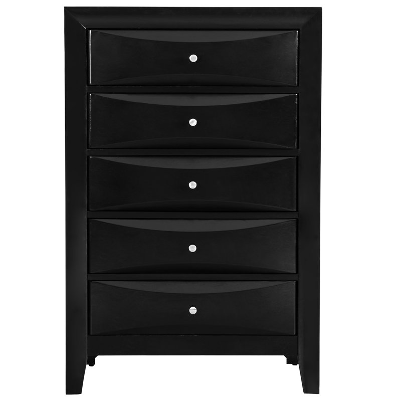 Commode de chambre à coucher noire moderne - avec coffre en résine moulée et panneau de particules, tiroir biseauté, placages en bois véritable, tiroirs à queue d'aronde pour une installation durable