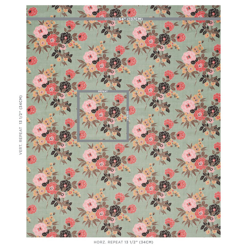 Tissu floral Valentina, Vert