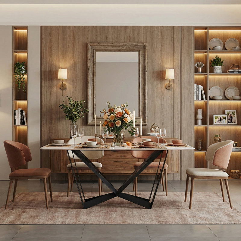78.7" Mid-Century Modern Rectangular Sintered Stone Dining Table with Butterfly Metal Legs, 37" W x 78" L