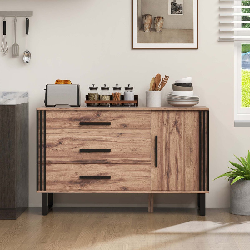 Buffet vintage avec 3 tiroirs, 1 porte, 1 tablette réglable Millwood Pines