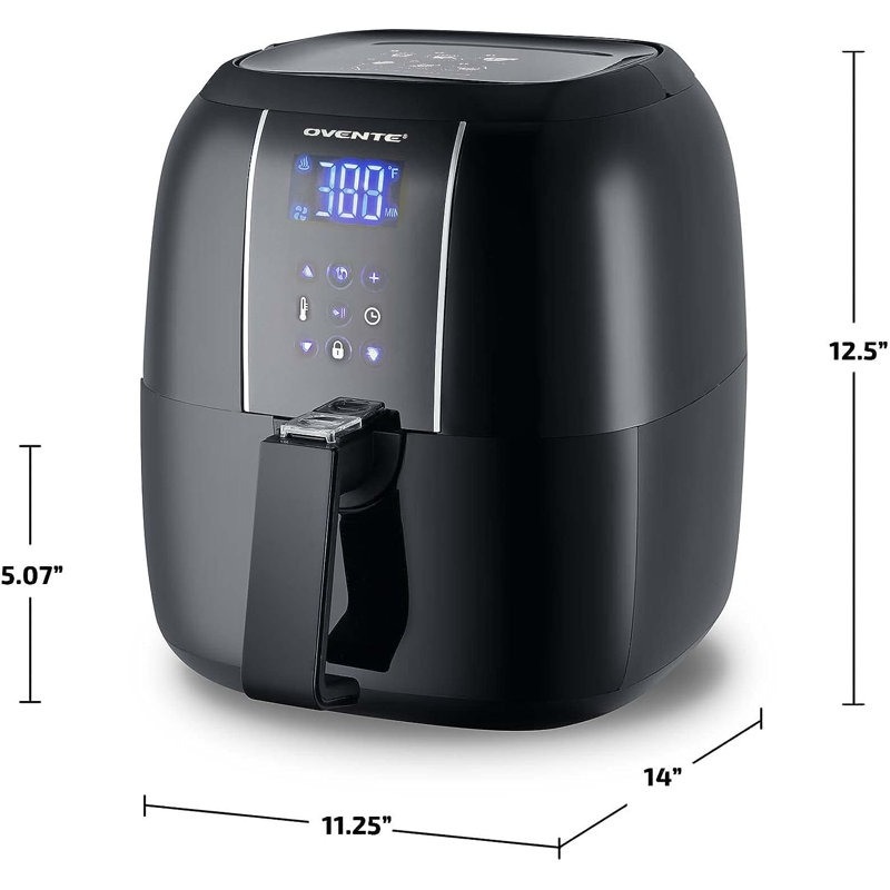 OVENTE Compact Air Fryer, 3.2 Quart Electric Hot Cooker with 1400W Power, Digital LED Touch Screen, Auto Shutoff, Dishwasher Safe Non-Stick Basket, Perfect for Healthy & Oilless Food, White FAD61302W