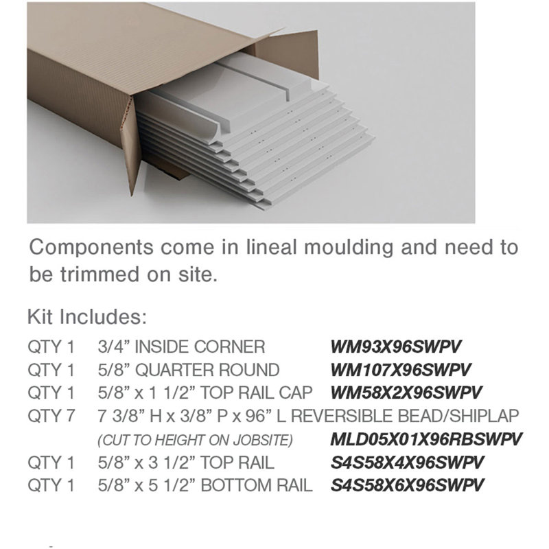 56" White PVC Nickel Gap Shiplap Wainscoting Kit