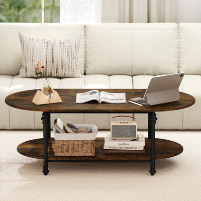 Wooden Oval Coffee Table with Storage