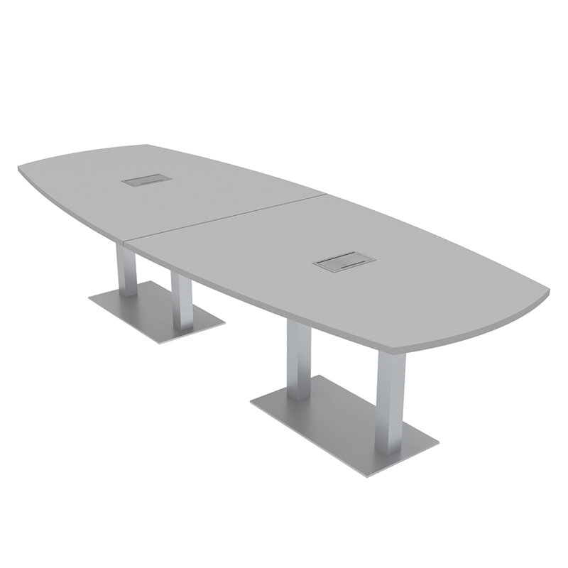 Table de réunion Arc-Boat avec base en métal double 2 modules de puissance et de données, L 120 po x l 48 po, Brouillard gris