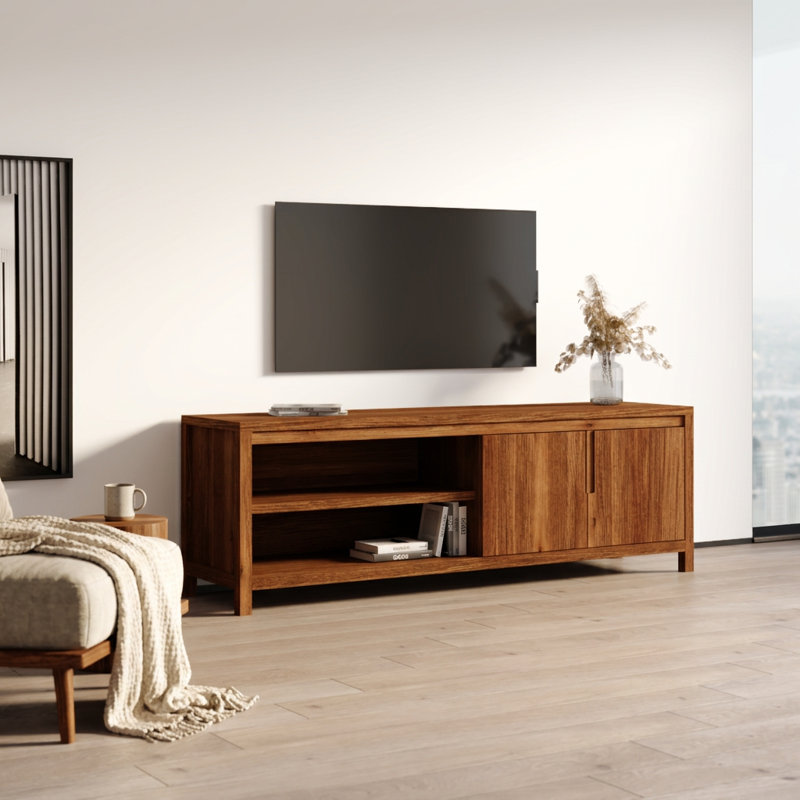 Meuble télé 70,9 po avec 2 portes et tablettes ouvertes Nature, Dark Rustic