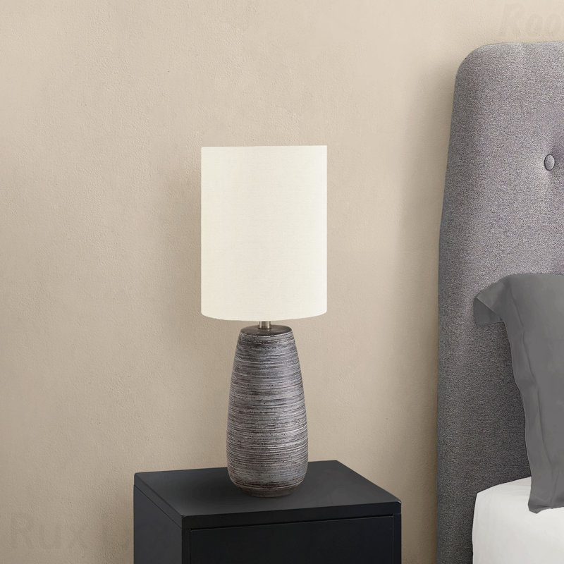Table Lamp - 19"H, Grey Ceramic Material, Ivory & Cream Shade