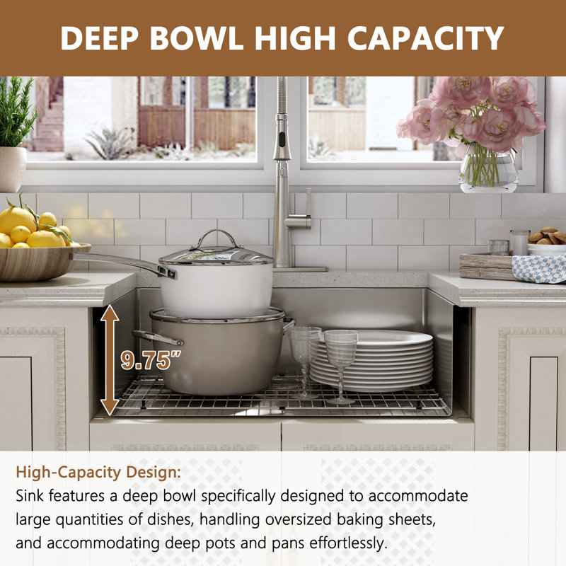 33" L x 22" W Kitchen Sink with Accessories, Brushed