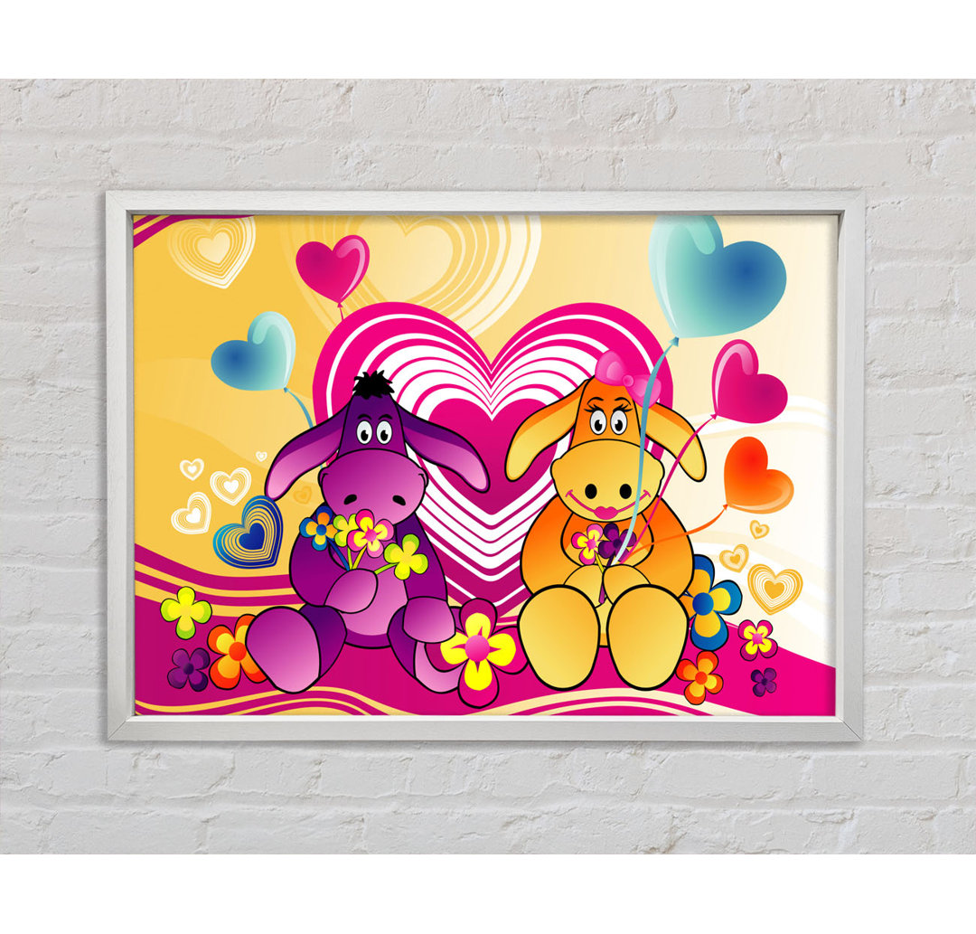 Donkeys And Hearts Celebration White - Single Picture Frame Kunstdrucke auf Leinwand