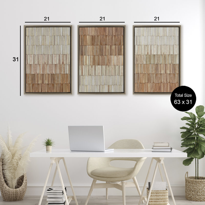 Tiled Terracotta Walls 3pc Floating Frame Set, design by Flora Kouta, 31" H x 21" W, Montalcino Elm Floater Frame