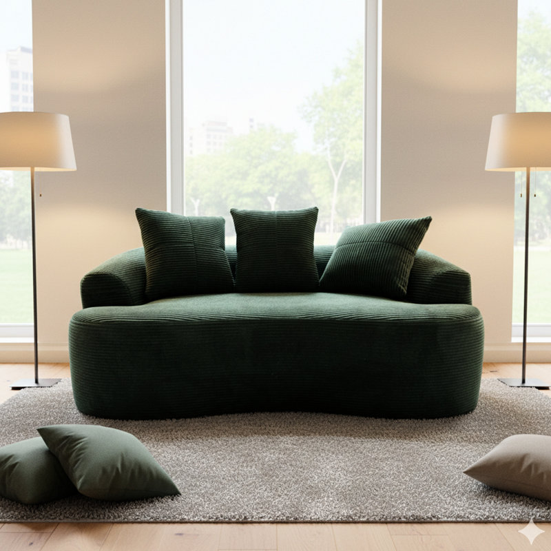 65,95 po courbé avec coussins à ressorts ensachés, sièges moelleux et foncés, 3 coussins décoratifs, extension rapide, idéal pour les chambres compactes