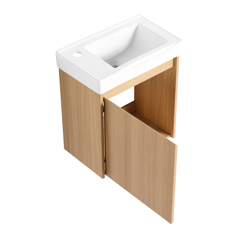 Meuble-lavabo de 20 po avec lavabo et rangement en céramique, Chêne