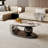 Modern Oval Cofee Table, Glossy Faux Mable Table-top, Stainless Steel Legs for Living Room-931586882-931586880