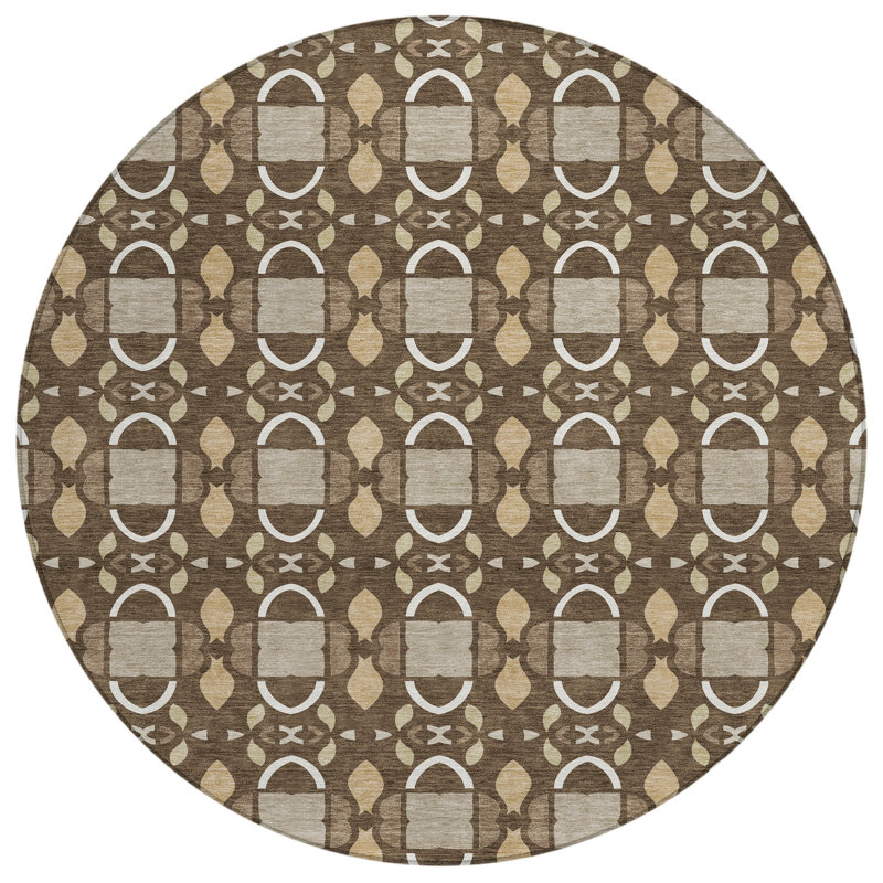 Machine Washable Indoor/Outdoor Chantille ACN2920 Striped Rug, Chocolate, 8' Round