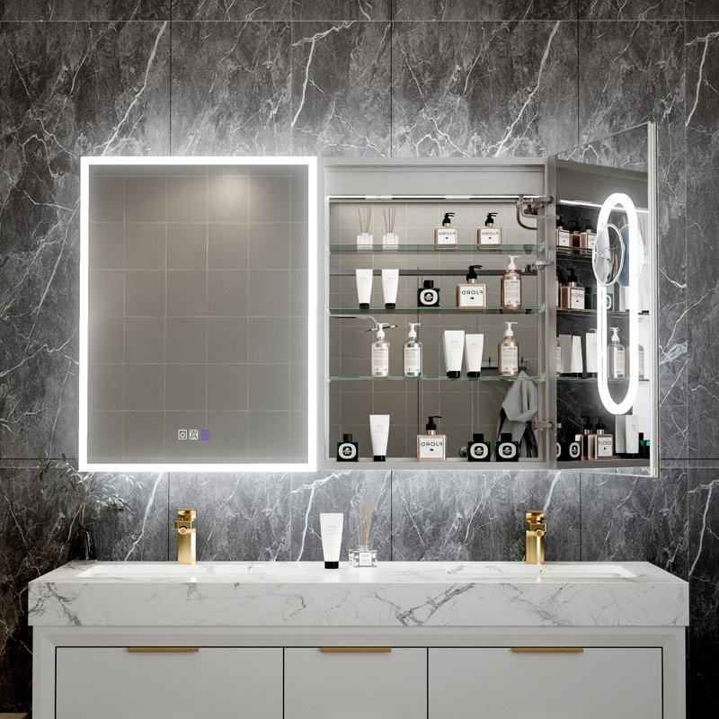 Cluee 32'' LED Bathroom Medicine Cabinet with Magnifier, Recessed or Surface Mount, GFCI Outlet", 32" H x 24" W x 5.5" D