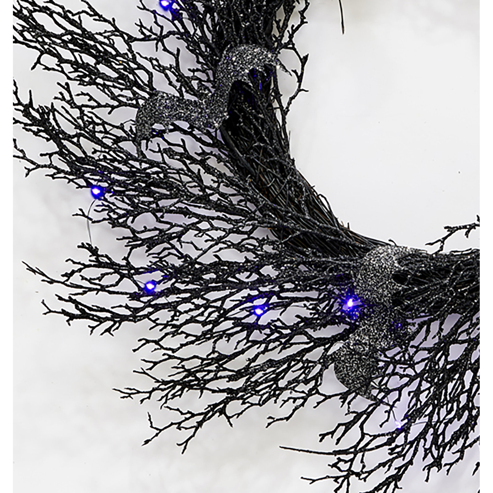 23" Spooky Halloween Lighted Bat Twig Wreath on Black Natural Twig Base