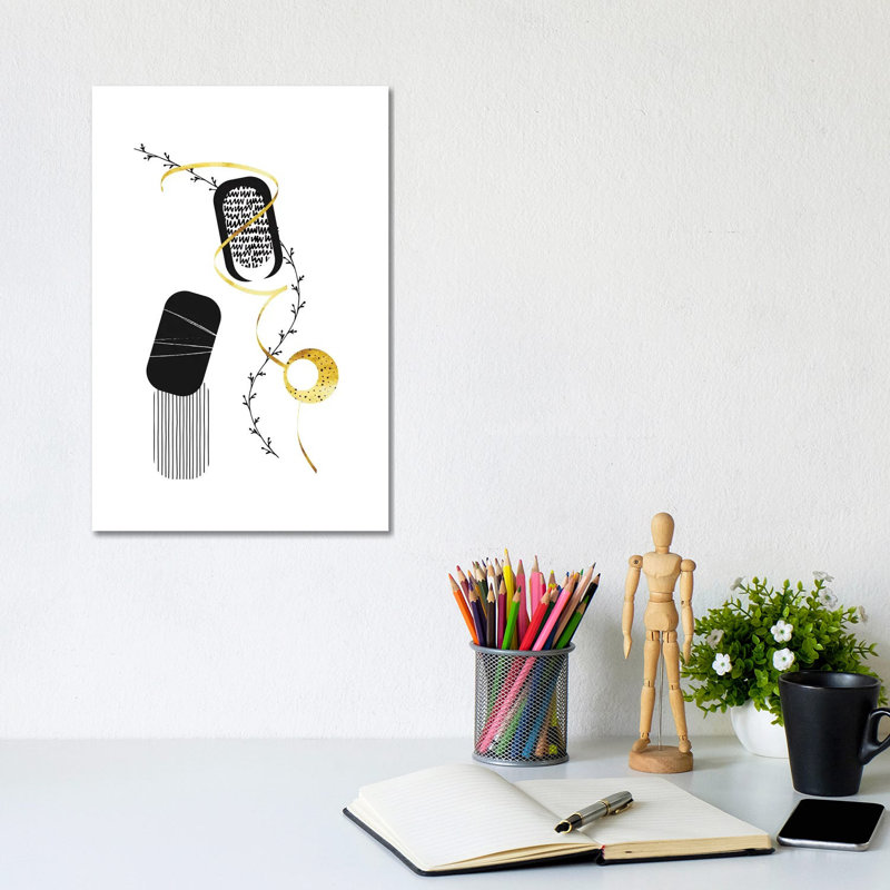 Black And White Abstract No. 1 | Gold by Melanie Viola - Wrapped Canvas Print, 101.6 cm H x 66.04 cm W x 3.175 cm D