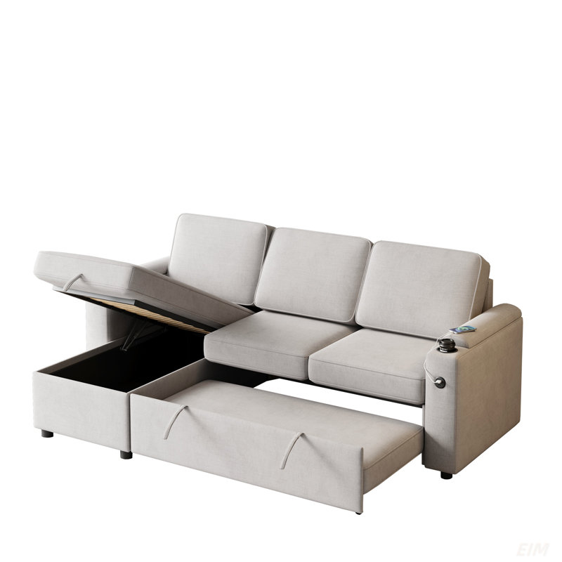 Canapé-lit convertible avec méridienne réversible Sylvanis, Mélange de polyester gris clair