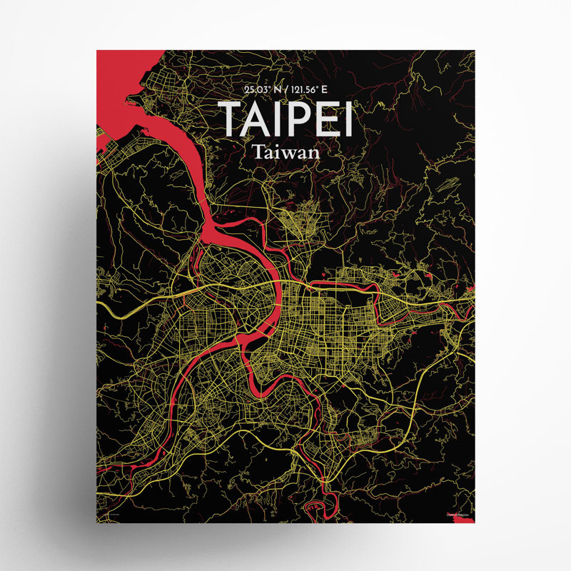 Taipei City Map In Contrast - No Frame Print, 20cm H x 16cm W x 0.05cm D