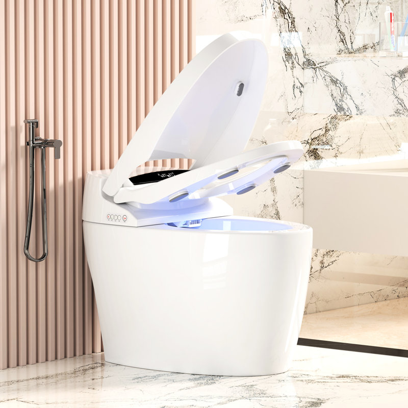 Toilette portative intelligente avec bidet intégré, siège chauffant et plusieurs méthodes de chasse, chasse d'eau siphonique, conception de batterie, lavage par bidet, séchage à air chaud intelligent, jet de réglage de la température du siège