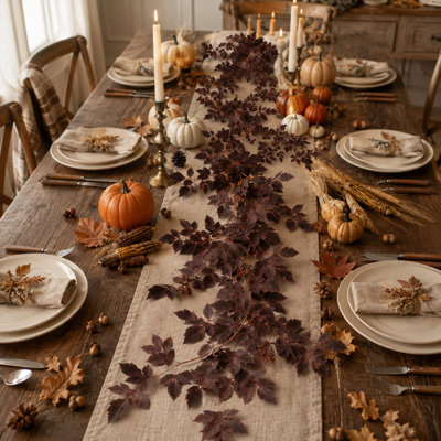 Fall Decor Artificial Fall Maple Leaf Garland With Berries Fake Foliage Hanging Vines Decor Thanksgiving Wall Mantel Front Door Home Party Decorati