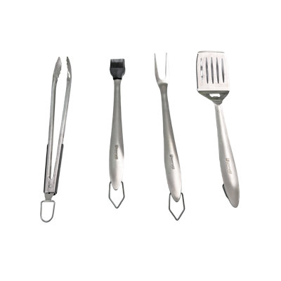 Stainless Steel Bbq Grill Tool Set With Spatula, Fork, Brush, And Tongs