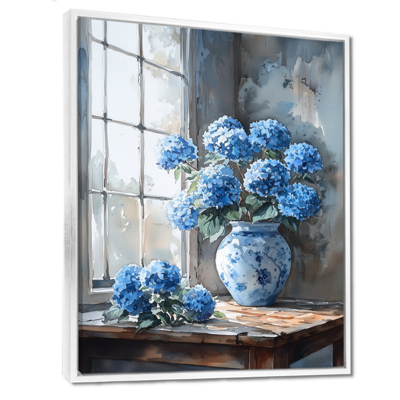 Hortensias dans une nature morte scène II - hydrangées, art mural, Impression encadrée sans passe-partout, H 32 po x l 16 po