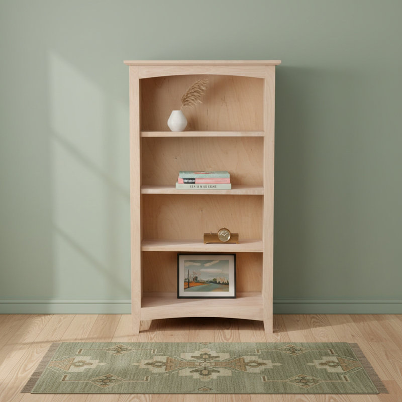 Malani 36" H Solid Wood Classic Bookcase, Unfinished, (4 Shelves) 48"H x 25.75"W x 12.875"D
