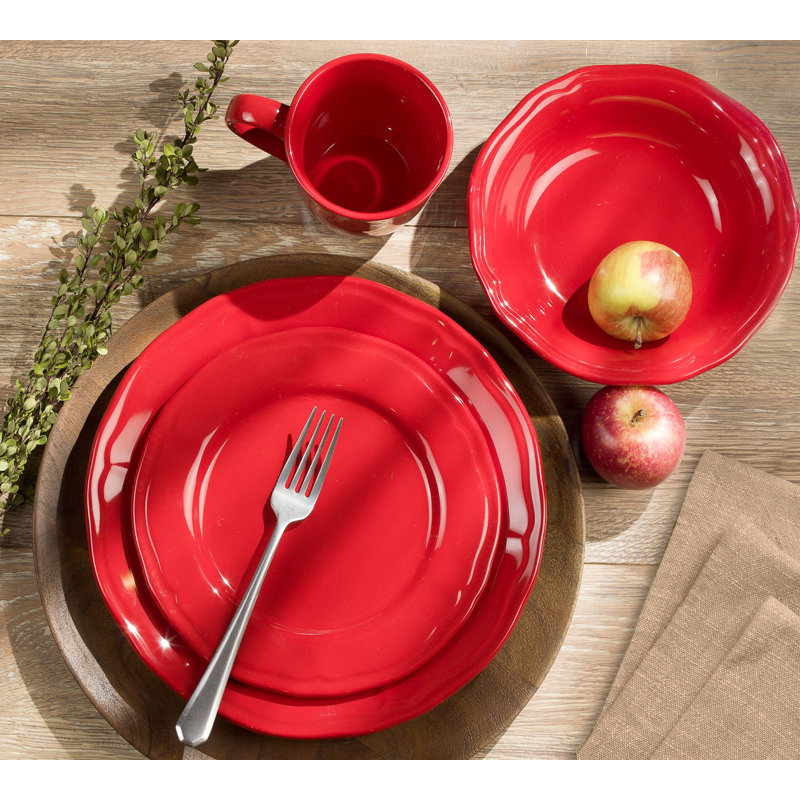 Tuscany Inspired Red Ceramic Dinnerware Set, Service for 4