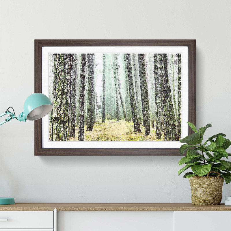 View of a Pine Tree Forest - Picture Frame Painting Print, 65cm H x 48cm W x 2cm D, Walnut Framed