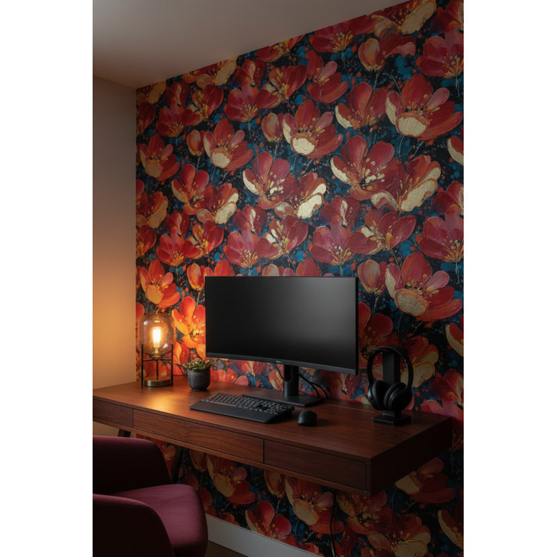 Floral Wallpaper Abstract Removable Red Wall Double Roll