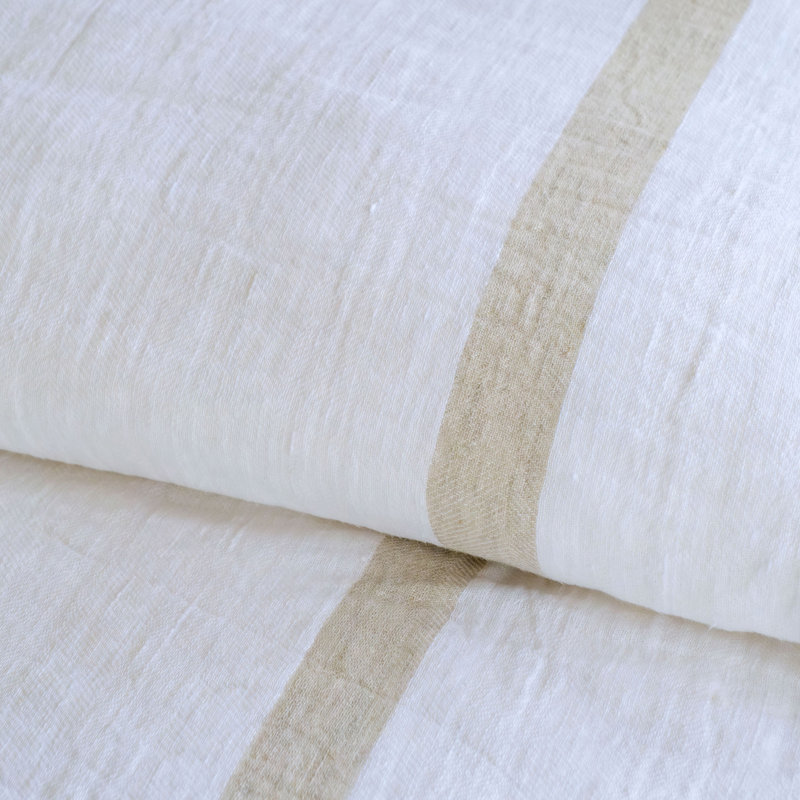 RORY - FLAX / MIDNIGHT - K DUVET, Queen Duvet Cover, White