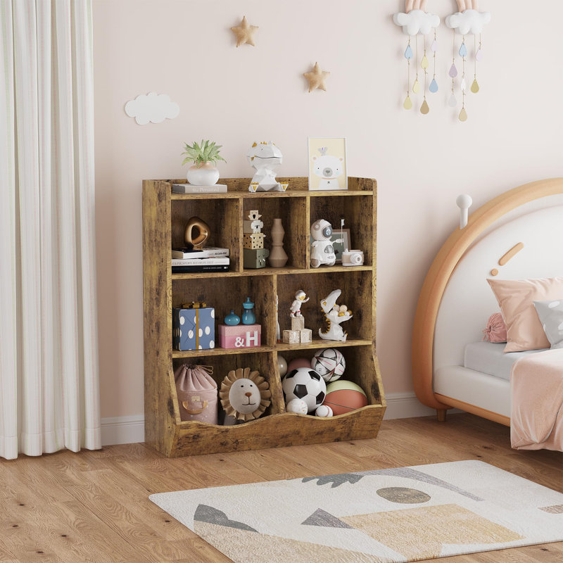 Three-Tier Kids Bookshelf And Bookcase, Toy Storage Cabinet For Storage Books And Toys, Multi Shelf With Cubby Cabinet, Brown