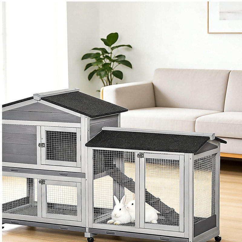 Cage mobile pour animaux, clapier en bois, Gris clair