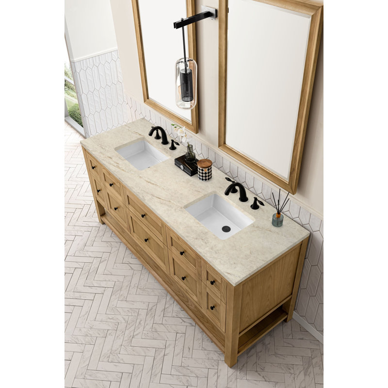 Breckenridge 72 in. Double Vanity, Light Natural Oak, Tajnar Eclos, 8" Widespread